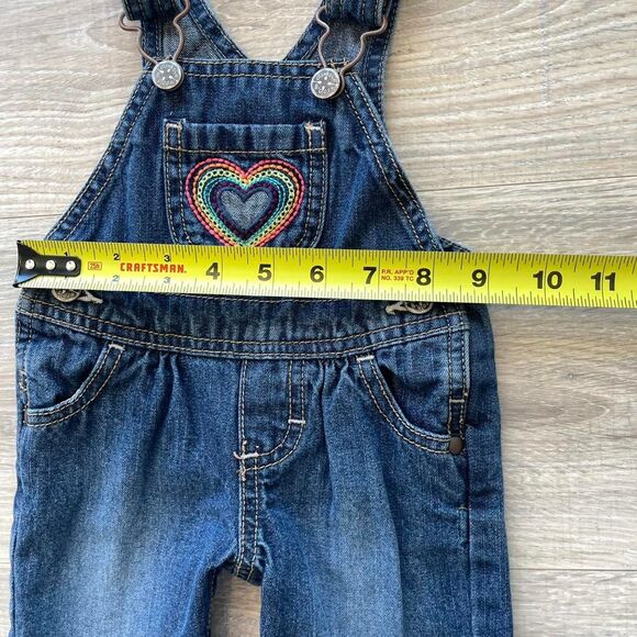 Oshkosh Bgosh Denim Overalls Rainbow Heart Patch Retro Girly Colorful Blue Jean - Picture 3 of 8